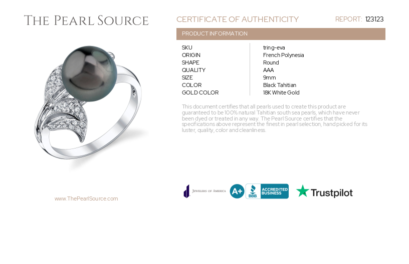 Tahitian South Sea Pearl & Diamond Eva Ring-Certificate