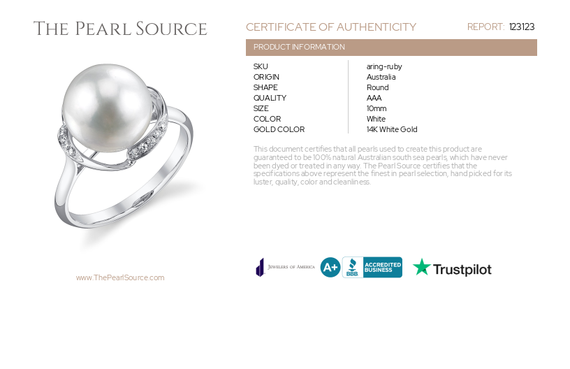 White South Sea Pearl & Diamond Ruby Ring-Certificate