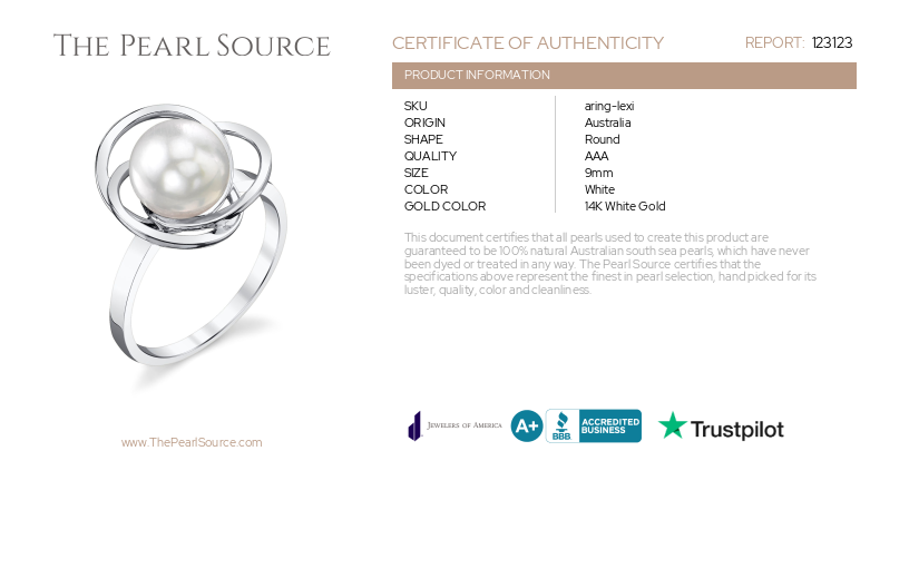 White South Sea Pearl Lexi Ring-Certificate