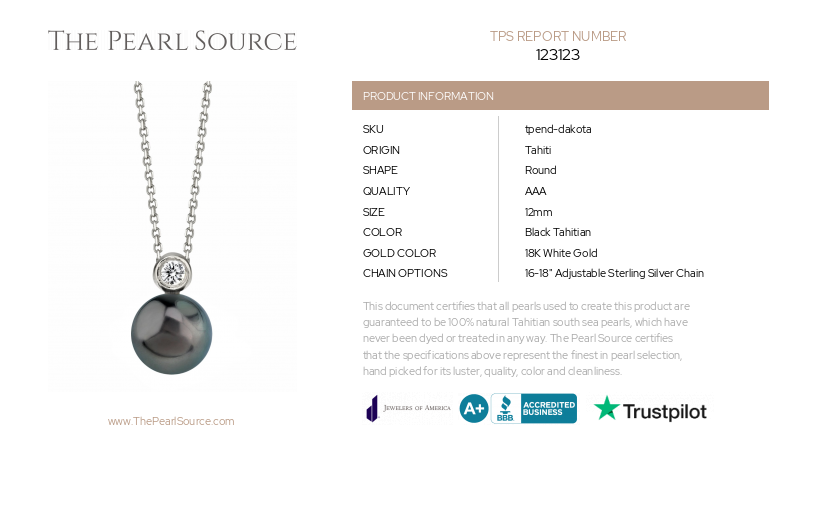 Tahitian South Sea Pearl & Diamond Dakota Pendant-Certificate