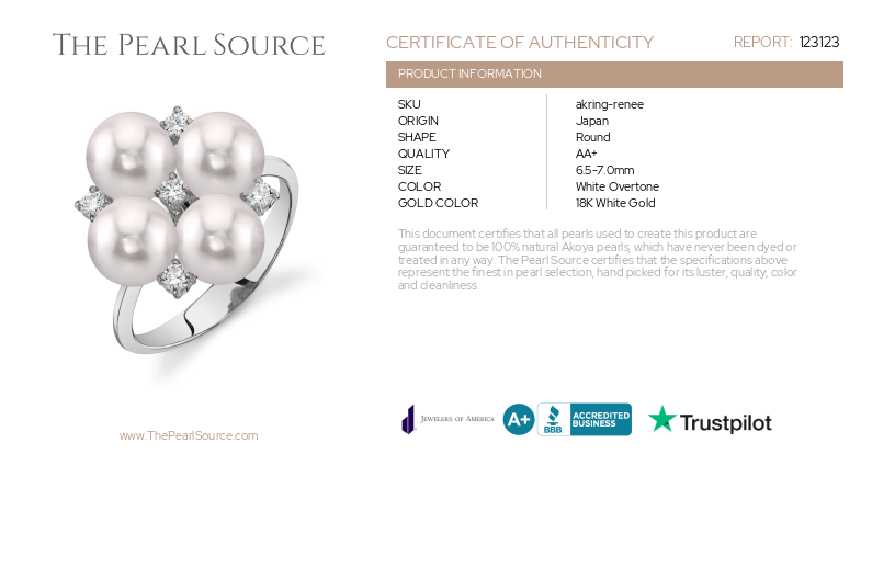 Akoya Pearl & Diamond Renee Ring-Certificate