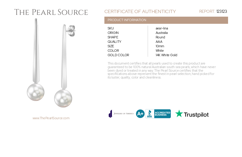 White South Sea Pearl Lina Earrings-Certificate