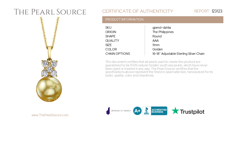 Golden South Sea Pearl & Diamond Dahlia Pendant-Certificate