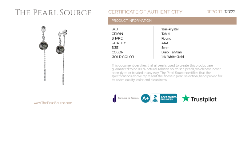 Tahitian South Sea Pearl & Diamond Threader Krystal Earrings-Certificate