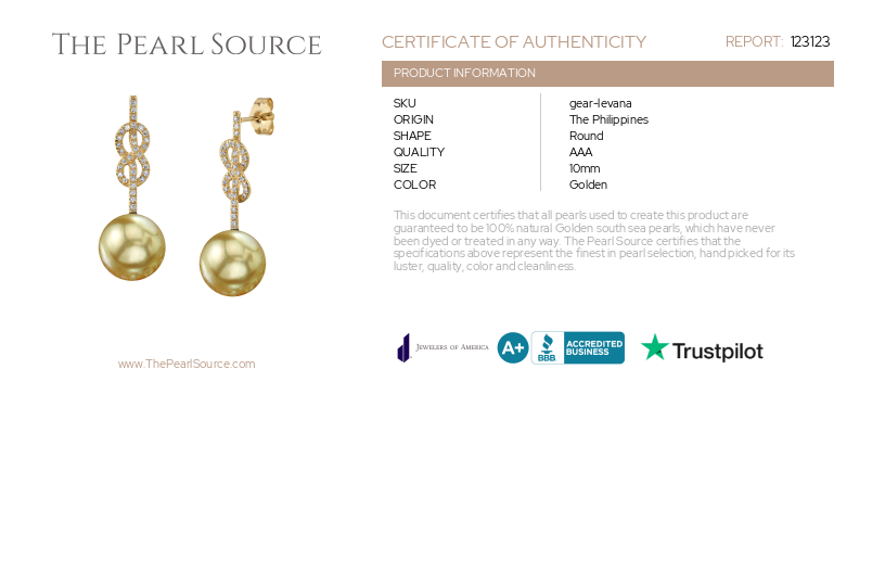 Golden South Sea Pearl & Diamond Levana Infinity Earrings-Certificate