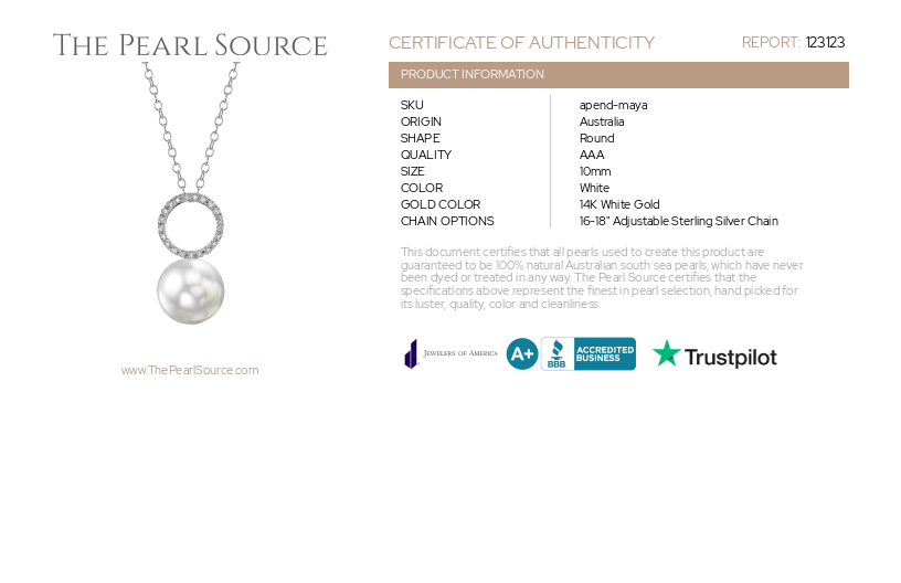 White South Sea Pearl & Diamond Maya Pendant-Certificate