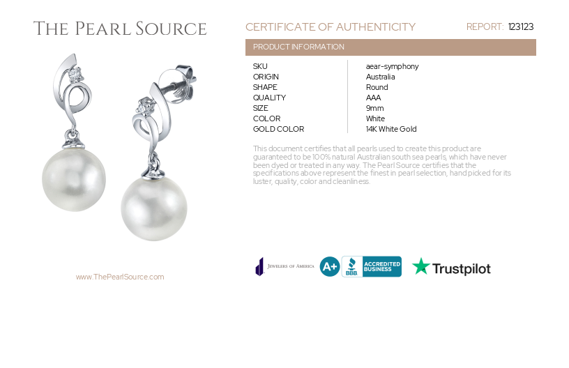 14K Gold South Sea Pearl & Diamond Symphony Earrings-Certificate