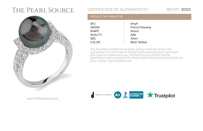 Tahitian South Sea Pearl Sparkling Jewel Ring-Certificate